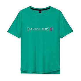 Мужская футболка хлопок Oversize с принтом Darksiders 3 в Петрозаводске, 100% хлопок | свободный крой, круглый ворот, “спинка” длиннее передней части | Тематика изображения на принте: 3 | darkside | darksider | darksiders | апокалипсиса | всадники | даркайдерс | дарксайд | дарксайдер | лого | логотип | ярость