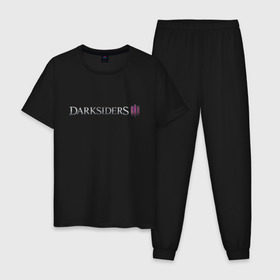 Мужская пижама хлопок с принтом Darksiders 3 в Петрозаводске, 100% хлопок | брюки и футболка прямого кроя, без карманов, на брюках мягкая резинка на поясе и по низу штанин
 | Тематика изображения на принте: 3 | darkside | darksider | darksiders | апокалипсиса | всадники | даркайдерс | дарксайд | дарксайдер | лого | логотип | ярость