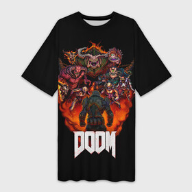 Платье-футболка 3D с принтом DooM в Петрозаводске,  |  | doom | doom 3 | doom slayer | doomguy | hell walker | unchained predator | ад | боец | демоны | дум | космос | марс | мясо | палач рока | пехотинец | солдат рока