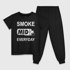 Детская пижама хлопок с принтом Smoke mid everyday в Петрозаводске, 100% хлопок |  брюки и футболка прямого кроя, без карманов, на брюках мягкая резинка на поясе и по низу штанин
 | Тематика изображения на принте: anarchist | balkan | blake | counter | cs:go | fbi | gign | gsg 9 | idf | pirate | sas | seal | strike | swat | анархисты | балканы | граната | день | дым | каждый | контра | контрудар | пираты