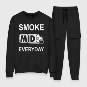 Женский костюм хлопок с принтом Smoke mid everyday в Петрозаводске, 100% хлопок | на свитшоте круглая горловина, мягкая резинка по низу. Брюки заужены к низу, на них два вида карманов: два 