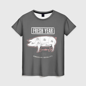 Женская футболка 3D с принтом Fresh Year 2019 в Петрозаводске, 100% полиэфир ( синтетическое хлопкоподобное полотно) | прямой крой, круглый вырез горловины, длина до линии бедер | 2019 | merry christmas | new year | год свиньи | зима | новый год | поросенок | праздник | рождество | свинка | свинья