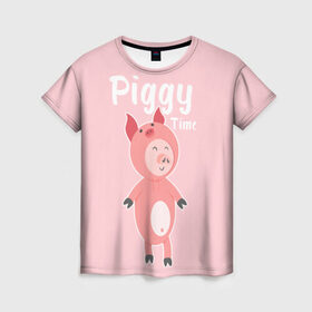 Женская футболка 3D с принтом Piggy Time в Петрозаводске, 100% полиэфир ( синтетическое хлопкоподобное полотно) | прямой крой, круглый вырез горловины, длина до линии бедер | 2019 | merry christmas | new year | год свиньи | зима | новый год | поросенок | праздник | рождество | свинка | свинья