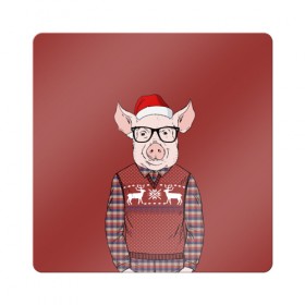 Магнит виниловый Квадрат с принтом New Year Pig в Петрозаводске, полимерный материал с магнитным слоем | размер 9*9 см, закругленные углы | 2019 | merry christmas | new year | год свиньи | зима | новый год | поросенок | праздник | рождество | свинка | свинья