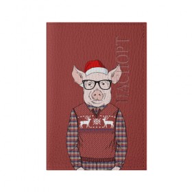 Обложка для паспорта матовая кожа с принтом New Year Pig в Петрозаводске, натуральная матовая кожа | размер 19,3 х 13,7 см; прозрачные пластиковые крепления | 2019 | merry christmas | new year | год свиньи | зима | новый год | поросенок | праздник | рождество | свинка | свинья