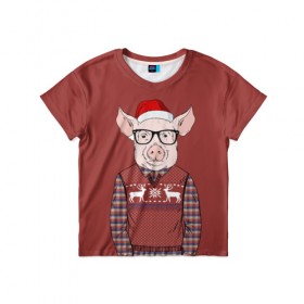 Детская футболка 3D с принтом New Year Pig в Петрозаводске, 100% гипоаллергенный полиэфир | прямой крой, круглый вырез горловины, длина до линии бедер, чуть спущенное плечо, ткань немного тянется | Тематика изображения на принте: 2019 | merry christmas | new year | год свиньи | зима | новый год | поросенок | праздник | рождество | свинка | свинья