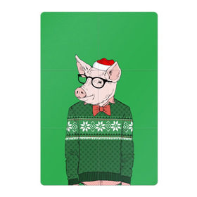 Магнитный плакат 2Х3 с принтом New Year Hipster Pig в Петрозаводске, Полимерный материал с магнитным слоем | 6 деталей размером 9*9 см | Тематика изображения на принте: 2019 | merry christmas | new year | год свиньи | зима | новый год | поросенок | праздник | рождество | свинка | свинья