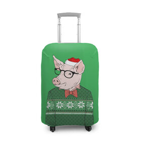 Чехол для чемодана 3D с принтом New Year Hipster Pig в Петрозаводске, 86% полиэфир, 14% спандекс | двустороннее нанесение принта, прорези для ручек и колес | 2019 | merry christmas | new year | год свиньи | зима | новый год | поросенок | праздник | рождество | свинка | свинья