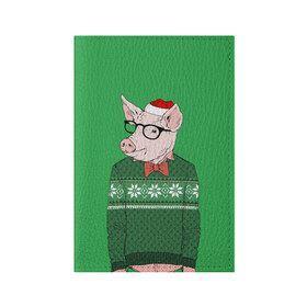 Обложка для паспорта матовая кожа с принтом New Year Hipster Pig в Петрозаводске, натуральная матовая кожа | размер 19,3 х 13,7 см; прозрачные пластиковые крепления | 2019 | merry christmas | new year | год свиньи | зима | новый год | поросенок | праздник | рождество | свинка | свинья