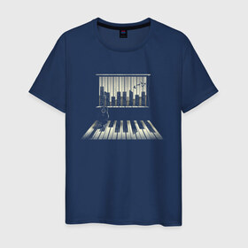 Мужская футболка хлопок с принтом Город музыки в Петрозаводске, 100% хлопок | прямой крой, круглый вырез горловины, длина до линии бедер, слегка спущенное плечо. | urban | гитара | город | город музыки | звуки | клавиши | минимализм | музыка | пианино | птицы | рояль