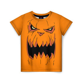 Детская футболка 3D с принтом Halloween в Петрозаводске, 100% гипоаллергенный полиэфир | прямой крой, круглый вырез горловины, длина до линии бедер, чуть спущенное плечо, ткань немного тянется | halloween | orange | pumpkin | scary | оранжевая | страшная | тыква | ужас | хэллоуин