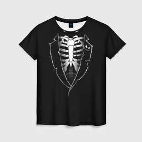 Женская футболка 3D с принтом Скелет в Петрозаводске, 100% полиэфир ( синтетическое хлопкоподобное полотно) | прямой крой, круглый вырез горловины, длина до линии бедер | deadman | death | halloween | ribs | skeleton | мертвец | ребра | скелет | хеллоуин | хэллоуин