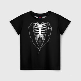 Детская футболка 3D с принтом Скелет в Петрозаводске, 100% гипоаллергенный полиэфир | прямой крой, круглый вырез горловины, длина до линии бедер, чуть спущенное плечо, ткань немного тянется | deadman | death | halloween | ribs | skeleton | мертвец | ребра | скелет | хеллоуин | хэллоуин