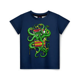 Детская футболка 3D с принтом Ктулху в Петрозаводске, 100% гипоаллергенный полиэфир | прямой крой, круглый вырез горловины, длина до линии бедер, чуть спущенное плечо, ткань немного тянется | call | cthulhu | howard | kraken | lovecraft | octopus | tentacles | говард | зов | кракен | ктулху | лавкрафт | осьминог | щупальца