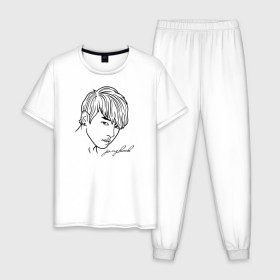 Мужская пижама хлопок с принтом BTS - Jungkook в Петрозаводске, 100% хлопок | брюки и футболка прямого кроя, без карманов, на брюках мягкая резинка на поясе и по низу штанин
 | 