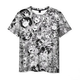 Мужская футболка 3D с принтом Manga ahegao в Петрозаводске, 100% полиэфир | прямой крой, круглый вырез горловины, длина до линии бедер | ahegao | manga | ахегао | комиксы | лицо | манга | паттрен | чернобелый | эмоции