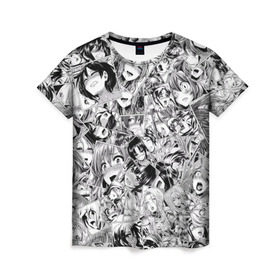 Женская футболка 3D с принтом Manga ahegao в Петрозаводске, 100% полиэфир ( синтетическое хлопкоподобное полотно) | прямой крой, круглый вырез горловины, длина до линии бедер | ahegao | manga | ахегао | комиксы | лицо | манга | паттрен | чернобелый | эмоции