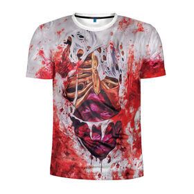 Мужская футболка 3D спортивная с принтом Кровь в Петрозаводске, 100% полиэстер с улучшенными характеристиками | приталенный силуэт, круглая горловина, широкие плечи, сужается к линии бедра | кишки | кровь | мертвец | мертвый | ребра | тело