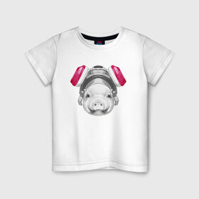 Детская футболка хлопок с принтом Хрюня в противогазе в Петрозаводске, 100% хлопок | круглый вырез горловины, полуприлегающий силуэт, длина до линии бедер | breaking bad | во все тяжкие | джесси пинкман | свинка | свинья