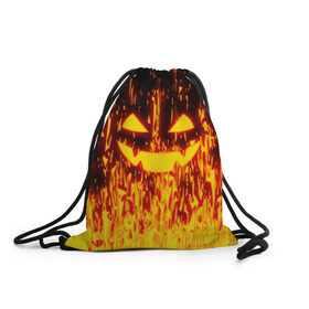 Рюкзак-мешок 3D с принтом FIRE PUMPKIN в Петрозаводске, 100% полиэстер | плотность ткани — 200 г/м2, размер — 35 х 45 см; лямки — толстые шнурки, застежка на шнуровке, без карманов и подкладки | fire | halloween | искры | огонь | праздник | тыква | хэллоуин