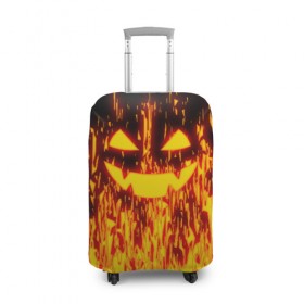 Чехол для чемодана 3D с принтом FIRE PUMPKIN в Петрозаводске, 86% полиэфир, 14% спандекс | двустороннее нанесение принта, прорези для ручек и колес | fire | halloween | искры | огонь | праздник | тыква | хэллоуин