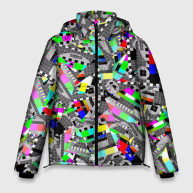 Мужская зимняя куртка 3D с принтом Экран профилактики в Петрозаводске, верх — 100% полиэстер; подкладка — 100% полиэстер; утеплитель — 100% полиэстер | длина ниже бедра, свободный силуэт Оверсайз. Есть воротник-стойка, отстегивающийся капюшон и ветрозащитная планка. 

Боковые карманы с листочкой на кнопках и внутренний карман на молнии. | абстракция | геометрия | настройка | паттрен | писк | профилактика | сигнал | таблица | телевидение | телевизор | цвет