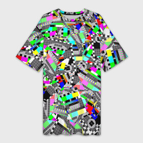 Платье-футболка 3D с принтом Экран профилактики в Петрозаводске,  |  | абстракция | геометрия | настройка | паттрен | писк | профилактика | сигнал | таблица | телевидение | телевизор | цвет