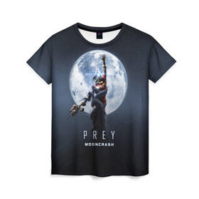 Женская футболка 3D с принтом PREY: Mooncrash в Петрозаводске, 100% полиэфир ( синтетическое хлопкоподобное полотно) | прямой крой, круглый вырез горловины, длина до линии бедер | prey | жертва | звезды | земля | игра | космос | луна | фантастика | шутер