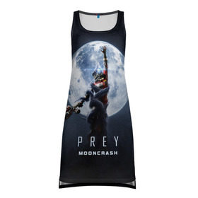Платье-майка 3D с принтом PREY: Mooncrash в Петрозаводске, 100% полиэстер | полуприлегающий силуэт, широкие бретели, круглый вырез горловины, удлиненный подол сзади. | prey | жертва | звезды | земля | игра | космос | луна | фантастика | шутер