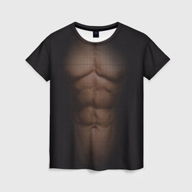 Женская футболка 3D с принтом Сетка в Петрозаводске, 100% полиэфир ( синтетическое хлопкоподобное полотно) | прямой крой, круглый вырез горловины, длина до линии бедер | атлет | грудь | качёк | клетка | кубики | мужик | мышцы | парень | пресс | прозрачный | спорт | тело | торс | фигура