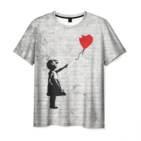 Мужская футболка 3D с принтом Бэнкси: Девочка с Шаром в Петрозаводске, 100% полиэфир | прямой крой, круглый вырез горловины, длина до линии бедер | art | balloon | banksy | culture | girl | graffity | heart | hearts | red | арт | бэнкси | граффити | девочка | девочка с шаром | красный | красным | культура | сердечки | сердечко | сердце | стрит | шар | шарик | шариком