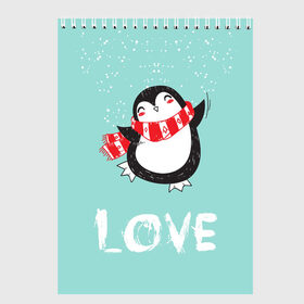 Скетчбук с принтом Пингвин LOVE в Петрозаводске, 100% бумага
 | 48 листов, плотность листов — 100 г/м2, плотность картонной обложки — 250 г/м2. Листы скреплены сверху удобной пружинной спиралью | Тематика изображения на принте: linux | детская | зима | зимняя | лёд | новый год | пингвин | пингвин в снегу | пингвин в шарфе | пингвин любовь | пингвинчик | пингвины | северный полюс | снег | холод