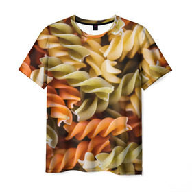 Мужская футболка 3D с принтом Макароны Спиральки в Петрозаводске, 100% полиэфир | прямой крой, круглый вырез горловины, длина до линии бедер | food | italy | pasta | spagetti | еда | едой | изображение | италия | картинка | макарон | макароны | макарошки | мука | мучное | паста | прикол | прикольные | спагетти | спиральки | фото | юмор