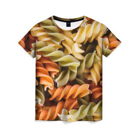 Женская футболка 3D с принтом Макароны Спиральки в Петрозаводске, 100% полиэфир ( синтетическое хлопкоподобное полотно) | прямой крой, круглый вырез горловины, длина до линии бедер | food | italy | pasta | spagetti | еда | едой | изображение | италия | картинка | макарон | макароны | макарошки | мука | мучное | паста | прикол | прикольные | спагетти | спиральки | фото | юмор