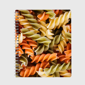 Тетрадь с принтом Макароны Спиральки в Петрозаводске, 100% бумага | 48 листов, плотность листов — 60 г/м2, плотность картонной обложки — 250 г/м2. Листы скреплены сбоку удобной пружинной спиралью. Уголки страниц и обложки скругленные. Цвет линий — светло-серый
 | Тематика изображения на принте: food | italy | pasta | spagetti | еда | едой | изображение | италия | картинка | макарон | макароны | макарошки | мука | мучное | паста | прикол | прикольные | спагетти | спиральки | фото | юмор
