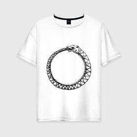 Женская футболка хлопок Oversize с принтом Уроборос в Петрозаводске, 100% хлопок | свободный крой, круглый ворот, спущенный рукав, длина до линии бедер
 | алхимия | бесконечность | вечность | дракон | змей | мифология | символ | уроборос | эпос