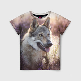 Детская футболка 3D с принтом Волк в Петрозаводске, 100% гипоаллергенный полиэфир | прямой крой, круглый вырез горловины, длина до линии бедер, чуть спущенное плечо, ткань немного тянется | dog | взгляд | волк | лайка | собака | хаски