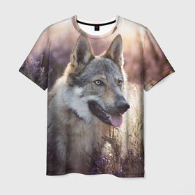 Мужская футболка 3D с принтом Волк в Петрозаводске, 100% полиэфир | прямой крой, круглый вырез горловины, длина до линии бедер | dog | взгляд | волк | лайка | собака | хаски