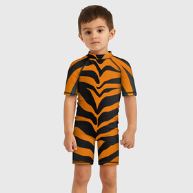 Детский купальный костюм 3D с принтом Тигр в Петрозаводске, Полиэстер 85%, Спандекс 15% | застежка на молнии на спине | кошка | окрас | полосы | хищник