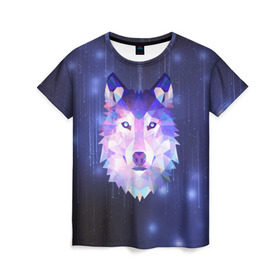 Женская футболка 3D с принтом Космический Волк в Петрозаводске, 100% полиэфир ( синтетическое хлопкоподобное полотно) | прямой крой, круглый вырез горловины, длина до линии бедер | poligon | space | star | stars | werewolf | wild | wolf | wolfs | волк | волки | волчата | волченок | волчица | вселенная | дикий | звезда | звезды | космический | космос | луна | оборотень | падающие | полигон | полигоны