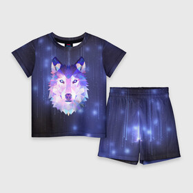 Детский костюм с шортами 3D с принтом Космический Волк в Петрозаводске,  |  | poligon | space | star | stars | werewolf | wild | wolf | wolfs | волк | волки | волчата | волченок | волчица | вселенная | дикий | звезда | звезды | космический | космос | луна | оборотень | падающие | полигон | полигоны