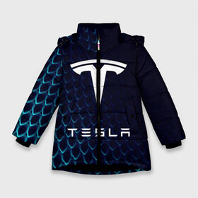 Зимняя куртка для девочек 3D с принтом Tesla Motors в Петрозаводске, ткань верха — 100% полиэстер; подклад — 100% полиэстер, утеплитель — 100% полиэстер. | длина ниже бедра, удлиненная спинка, воротник стойка и отстегивающийся капюшон. Есть боковые карманы с листочкой на кнопках, утяжки по низу изделия и внутренний карман на молнии. 

Предусмотрены светоотражающий принт на спинке, радужный светоотражающий элемент на пуллере молнии и на резинке для утяжки. | auto | car | cars | coil | electro | elon | future | logo | moto | motors | musk | pixel | tesla | авто | автомобили | автомобиль | будущее | илон | лого | логотип | маск | мото | моторс | символ | тесла | электричество | электро