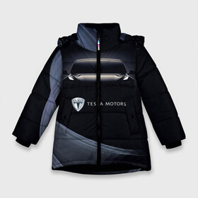 Зимняя куртка для девочек 3D с принтом Tesla Model 3 в Петрозаводске, ткань верха — 100% полиэстер; подклад — 100% полиэстер, утеплитель — 100% полиэстер. | длина ниже бедра, удлиненная спинка, воротник стойка и отстегивающийся капюшон. Есть боковые карманы с листочкой на кнопках, утяжки по низу изделия и внутренний карман на молнии. 

Предусмотрены светоотражающий принт на спинке, радужный светоотражающий элемент на пуллере молнии и на резинке для утяжки. | Тематика изображения на принте: auto | car | cars | coil | electro | elon | future | logo | moto | motors | musk | pixel | tesla | авто | автомобили | автомобиль | будущее | илон | лого | логотип | маск | мото | моторс | символ | тесла | электричество | электро