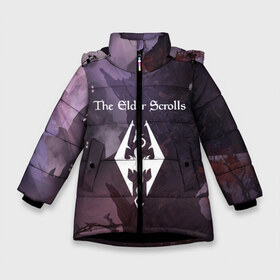 Зимняя куртка для девочек 3D с принтом The Elder Scrolls в Петрозаводске, ткань верха — 100% полиэстер; подклад — 100% полиэстер, утеплитель — 100% полиэстер. | длина ниже бедра, удлиненная спинка, воротник стойка и отстегивающийся капюшон. Есть боковые карманы с листочкой на кнопках, утяжки по низу изделия и внутренний карман на молнии. 

Предусмотрены светоотражающий принт на спинке, радужный светоотражающий элемент на пуллере молнии и на резинке для утяжки. | art game | art skyrim | forest | game | skyrim | the elder scrolls v skyrim | горы | довакин | древние свитки | игра | лес | небо | скайрим