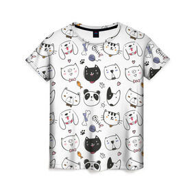 Женская футболка 3D с принтом Зверушки в Петрозаводске, 100% полиэфир ( синтетическое хлопкоподобное полотно) | прямой крой, круглый вырез горловины, длина до линии бедер | кот | кошка | медведь | панда | пес | поросенок | свинья | собака