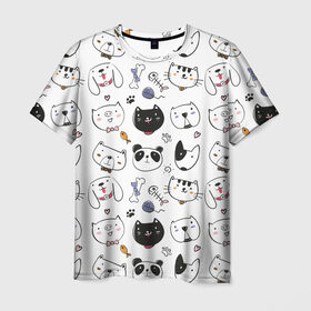 Мужская футболка 3D с принтом Зверушки в Петрозаводске, 100% полиэфир | прямой крой, круглый вырез горловины, длина до линии бедер | кот | кошка | медведь | панда | пес | поросенок | свинья | собака
