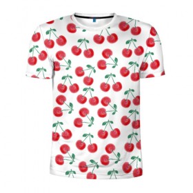 Мужская футболка 3D спортивная с принтом Вишневое настроение в Петрозаводске, 100% полиэстер с улучшенными характеристиками | приталенный силуэт, круглая горловина, широкие плечи, сужается к линии бедра | весна | вишня | красный | лето | листья | ягода
