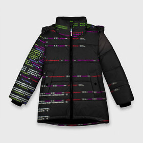 Зимняя куртка для девочек 3D с принтом Программный код в Петрозаводске, ткань верха — 100% полиэстер; подклад — 100% полиэстер, утеплитель — 100% полиэстер. | длина ниже бедра, удлиненная спинка, воротник стойка и отстегивающийся капюшон. Есть боковые карманы с листочкой на кнопках, утяжки по низу изделия и внутренний карман на молнии. 

Предусмотрены светоотражающий принт на спинке, радужный светоотражающий элемент на пуллере молнии и на резинке для утяжки. | computer code | hacker | html | it | php | technology | код | компьютеры | материнская плата | программист | хакер