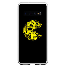 Чехол для Samsung Galaxy S10 с принтом Pac-Man в Петрозаводске, Силикон | Область печати: задняя сторона чехла, без боковых панелей | game | gamer | gaming | nds | nintendo | pac man | ps3 | ps4 | psp | wii | xbox | аркада | джойстик | игра | игровая приставка | игры | классика игр | контроллер | пакман