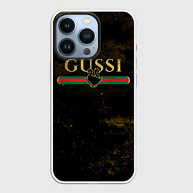 Чехол для iPhone 13 Pro с принтом GUSSI GOLD в Петрозаводске,  |  | Тематика изображения на принте: fasion | gold | gucci | gussi | trend | гусси | гуччи | золото | золотой | мода | одежда | тренд | тренды